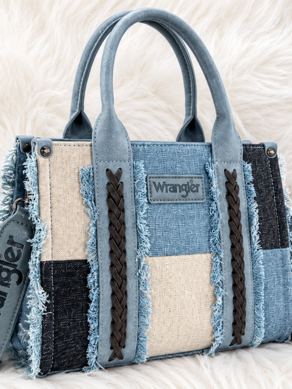 NWT Wrangler Patchwork Denim Tote Bag Crossbody Handbag